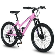 24 inch Women's Mountain Bike with 21 Speeds | Dual Disc Brakes \u0026 Front Suspension | Lightweight Frame | Pink